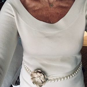 WHBM Lux Boatneck Sweater with Pearl belt